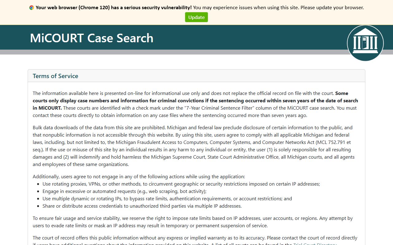 Huron County court records after jail arrest MiCOURT case search
